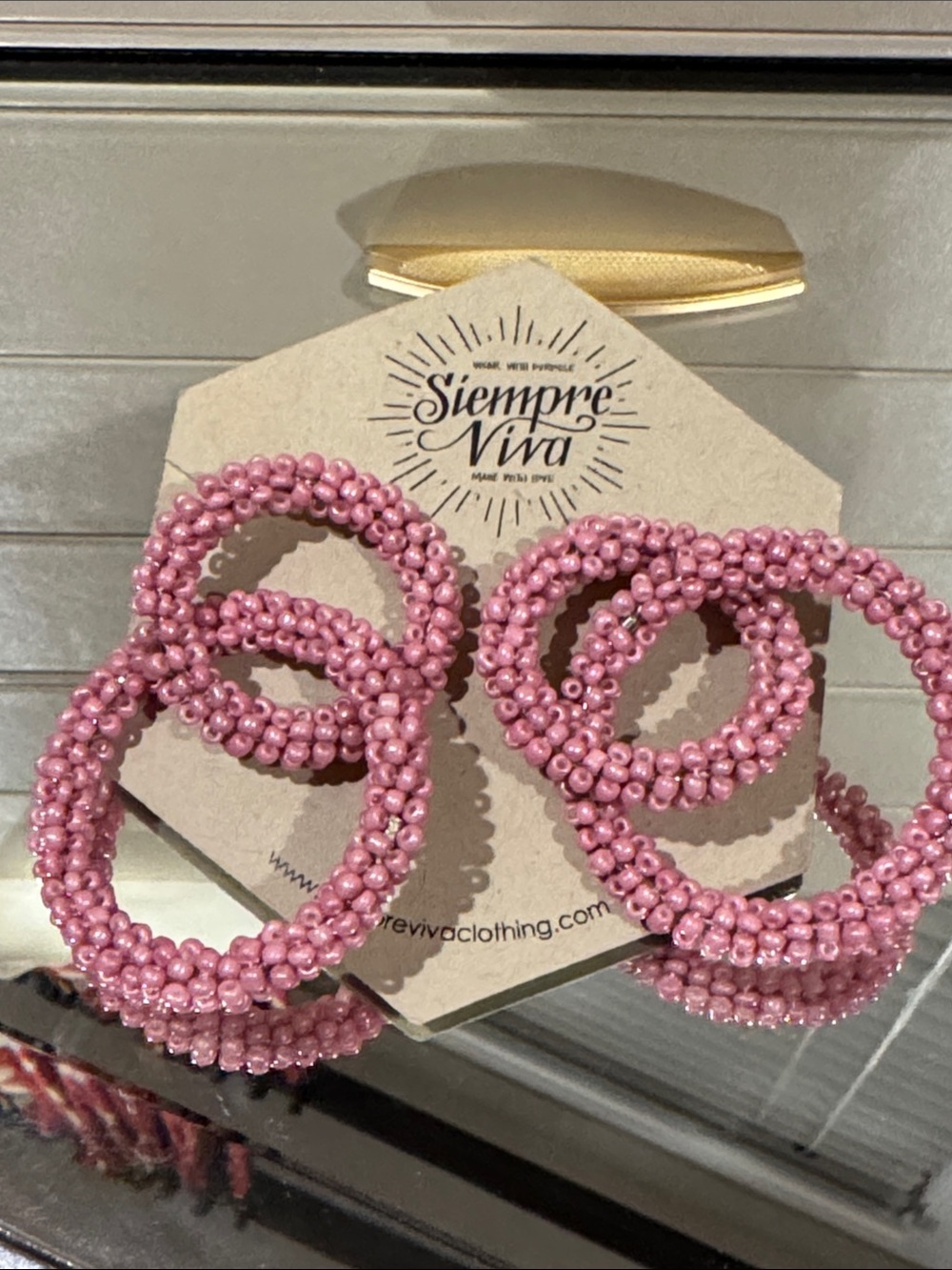 Pink Beaded Hoop Earrings